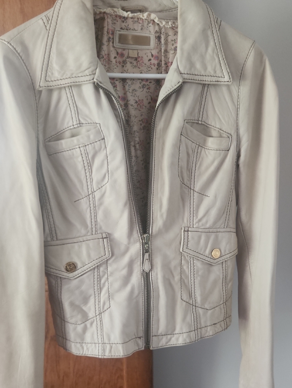 WILSON vintage Women’s Cream Zip-Front Leather Jacket Sm